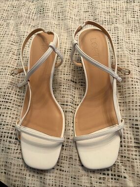 LOFT White Strappy Square-Toe Heeled Sandals NEW (2.25 heel)